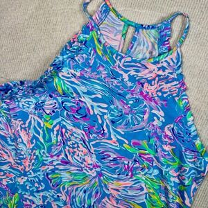 Lilly Pulitzer Halter Top Womens Small Blue Pink Excellent Ruffle Pima Cotton